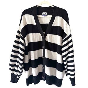 Future Collective Black and White Striped Cardigan